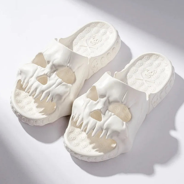 Skull Design Men Slippers 2023 Summer Outdoor Fun Novelty Slide Thick Sole Platform Beach Non-slip Women Sandal shoes DailyAlertDeals white 36-37 