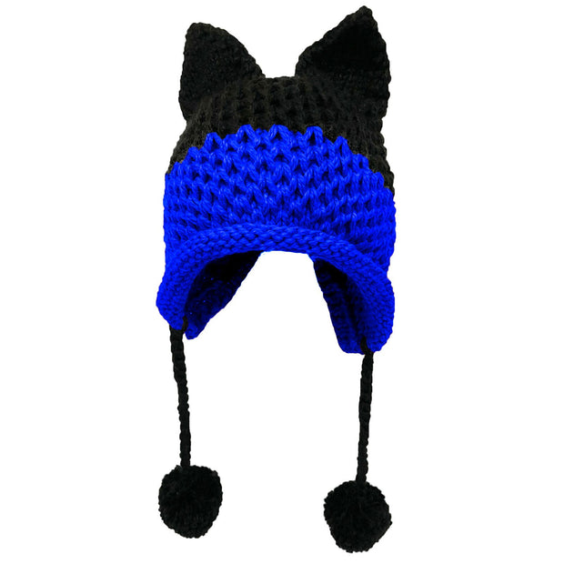 BomHCS Cute Fox Ears Beanie Winter Warm 100% Handmade Knit Hat 0 DailyAlertDeals Black Blue  