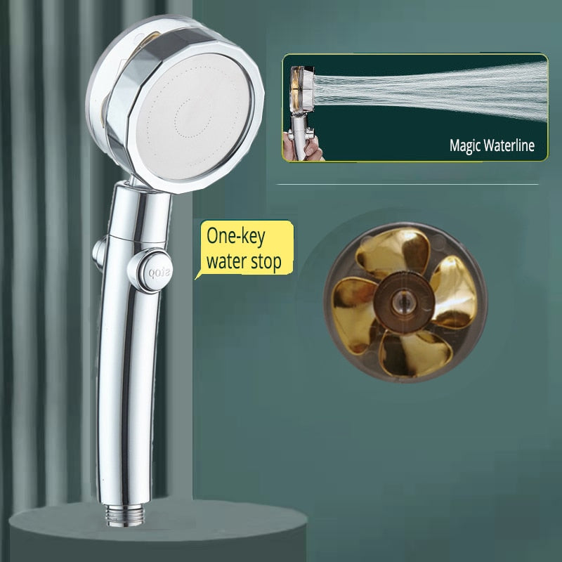 Strong Pressurization Spray Nozzle Water Saving  Rainfall 360 Degrees Rotating With Small Fan Washable Hand-held Shower Head Hand Shower DailyAlertDeals bent handle Gold  
