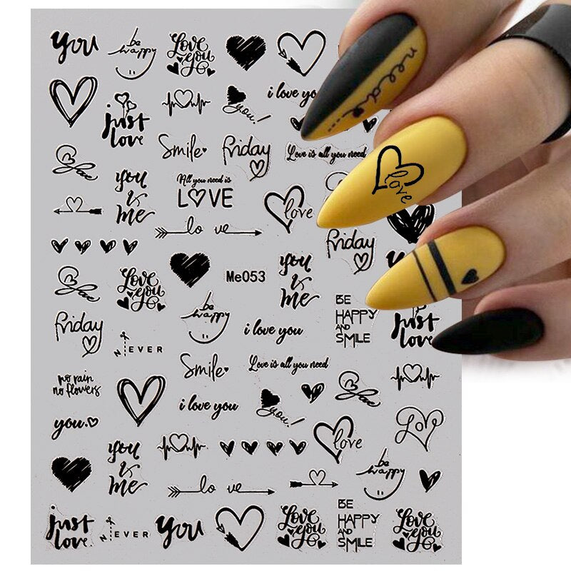 The New Heart Love Design Gold Sliver 3D Nail Art Sticker English Letter French Striping Lines Trasnfer Sliders Valentine Decor Nail Stickers DailyAlertDeals 3  