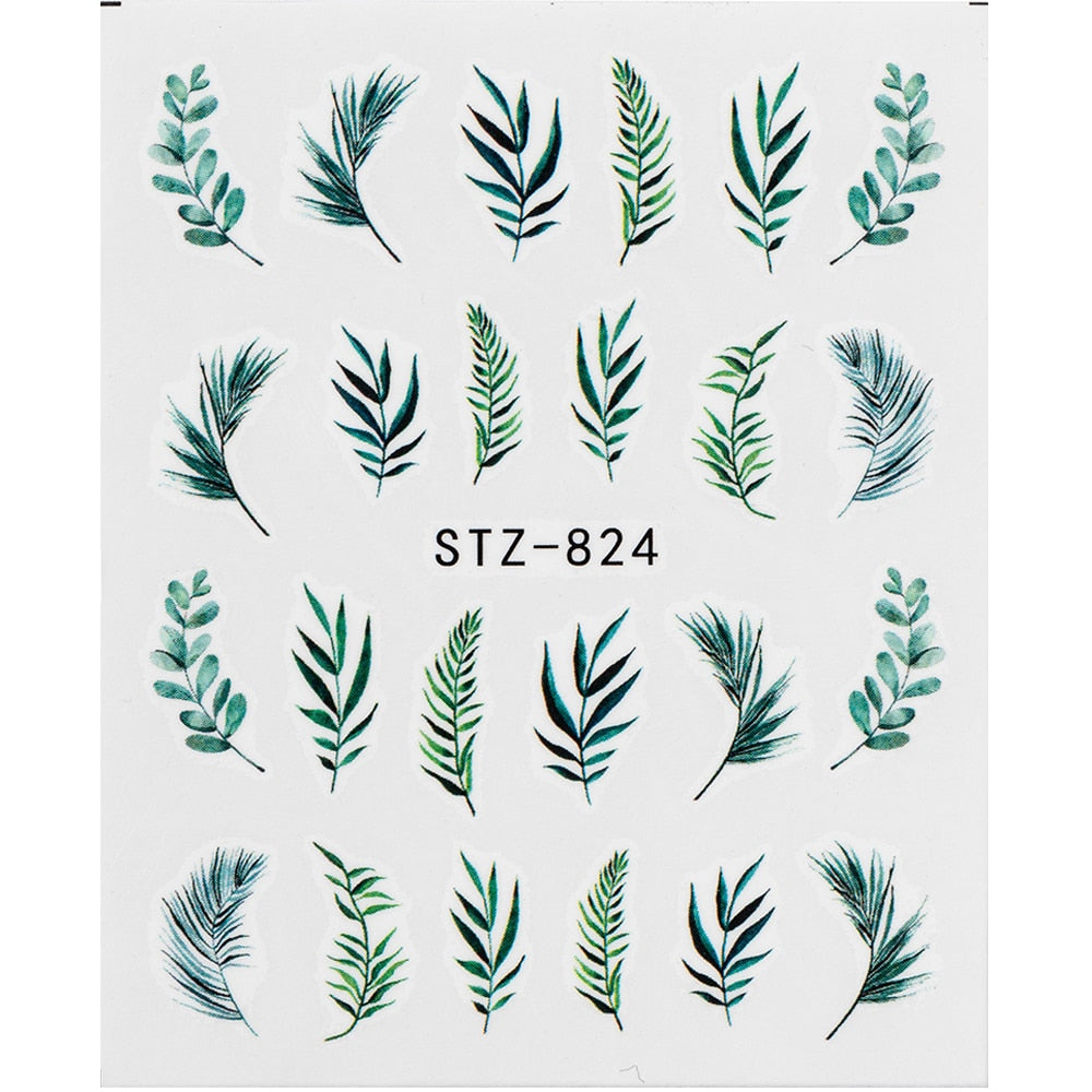 1/4 Pcs Simple Green Theme Nail Water Decal Stickers Summer DIY Slider For Manicuring Watercolor Flower Leaf Nail Art Watermark 0 DailyAlertDeals SF178  