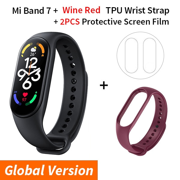 Xiaomi Mi Band 7 Smart Bracelet Fitness Tracker and Activity Monitor Smart Band 6 Color AMOLED Screen Bluetooth Waterproof Fitness Tracker and Activity Monitor Accessories DailyAlertDeals Add WineRed Strap USA 