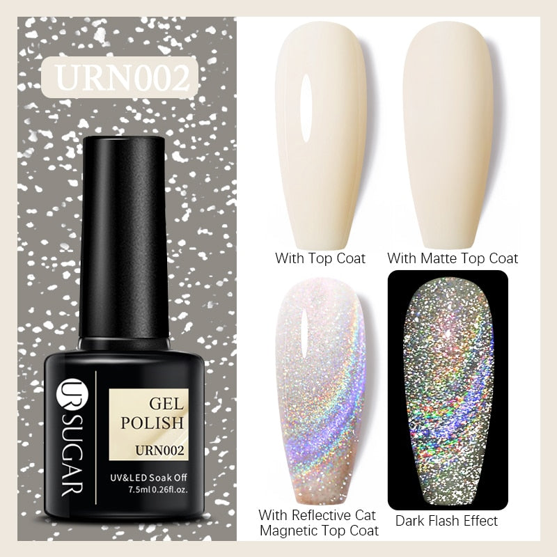 UR SUGAR Holographic Gel Reflective Cat Magnetic Nail Gel Polish Soak Off Laser Gel Glitter Varnish Manicure Nail Art Design Magnetic Nail Gel Polish DailyAlertDeals URN002  