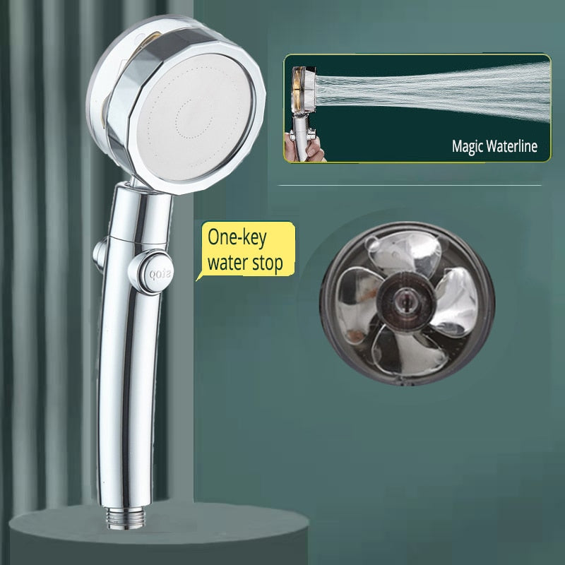 Strong Pressurization Spray Nozzle Water Saving  Rainfall 360 Degrees Rotating With Small Fan Washable Hand-held Shower Head Hand Shower DailyAlertDeals bent handle sliver  
