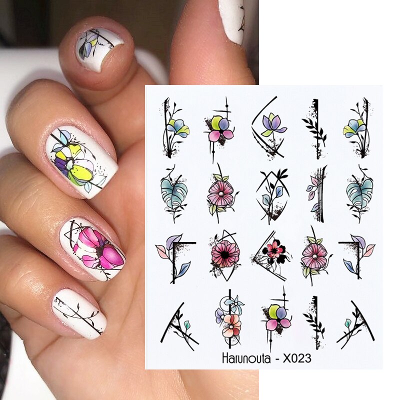 Harunouta French Black White Geometrics Pattern Water Decals Stickers Flower Leaves Slider For Nails Spring Summer Nail Design Nail Stickers DailyAlertDeals X023  