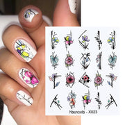 Harunouta French Black White Geometrics Pattern Water Decals Stickers Flower Leaves Slider For Nails Spring Summer Nail Design 0 DailyAlertDeals X023  