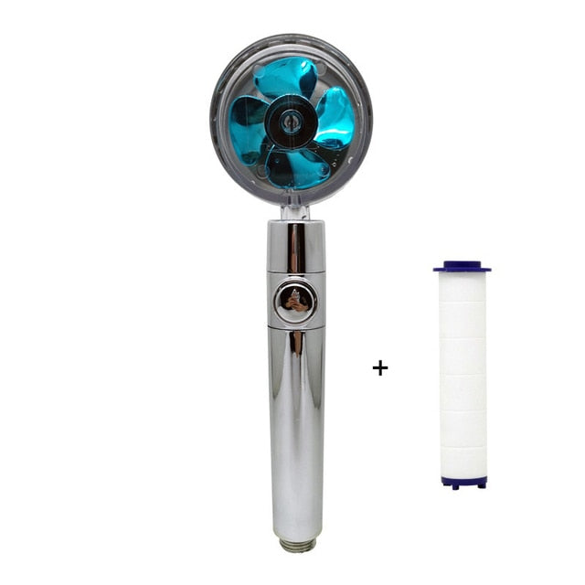 Strong Pressurization Spray Nozzle Water Saving  Rainfall 360 Degrees Rotating With Small Fan Washable Hand-held Shower Head Hand Shower DailyAlertDeals with filte blue  