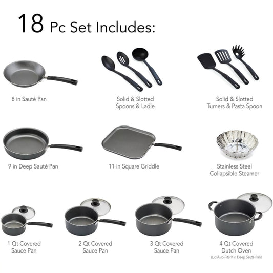 Cooking Ware Set 18 Piece Non-stick Cookware Set aluminum Pots, Pans and Utensils Cookware Essentials Cookware Set DailyAlertDeals   