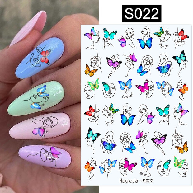 Harunouta French Line Pattern 3D Nail Art Stickers Fluorescence Color Flower Marble Leaf Decals On Nails  Ink Transfer Slider 0 DailyAlertDeals S022  
