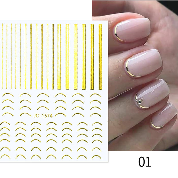 1PC Silver Gold Lines Stripe 3D Nail Sticker Geometric Waved Star Heart Self Adhesive Slider Papers Nail Art Transfer Stickers 0 DailyAlertDeals 1574 Gold  