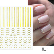 French 3D Nail Decals Stickers Stripe Line French Tips Transfer Nail Art Manicure Decoration Gold Reflective Glitter Stickers nail art DailyAlertDeals A01  