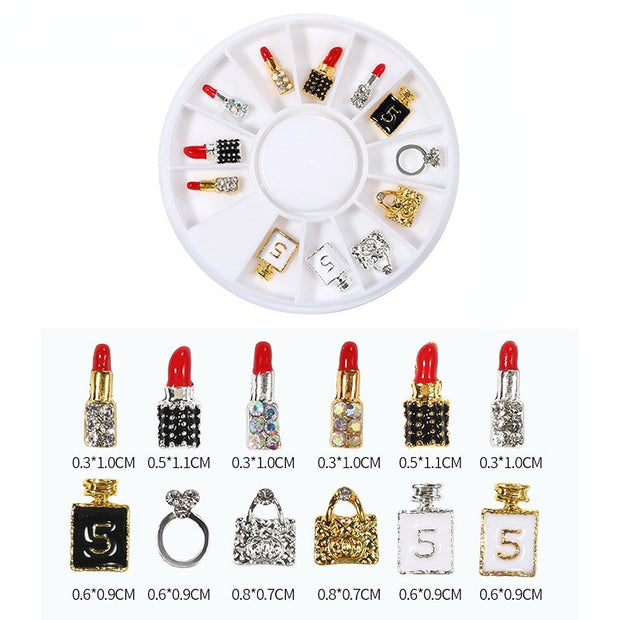 12Pcs Alloy Nail Charms Handbag Lipstick Nail Charms Gold 3D Crystal Gems Luxury Jewelry Charms Rhinestones for Nails DIY Art 0 DailyAlertDeals   