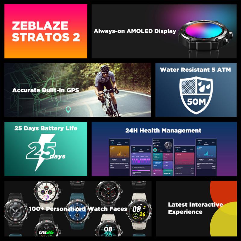 [The New 2022] Zeblaze Stratos 2 GPS Smart Watch AMOLED Display 24h Health Monitor 5 ATM Long Battery Life GPS Watch For Men 0 DailyAlertDeals   