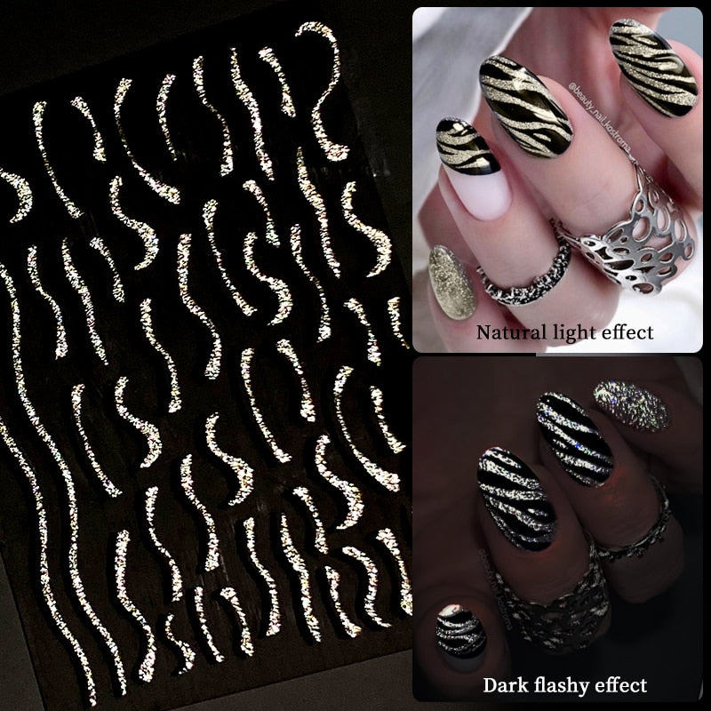 French 3D Nail Decals Stickers Stripe Line French Tips Transfer Nail Art Manicure Decoration Gold Reflective Glitter Stickers nail art DailyAlertDeals   