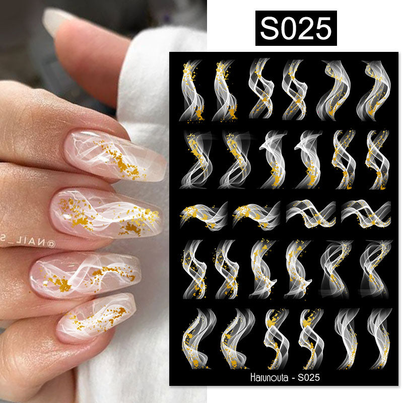 Harunouta Blooming Ink Marble 3D Nail Sticker Decals Leaves Heart Transfer Nail Sliders Abstract Geometric Line Nail Water Decal nail decal stickers DailyAlertDeals S025  