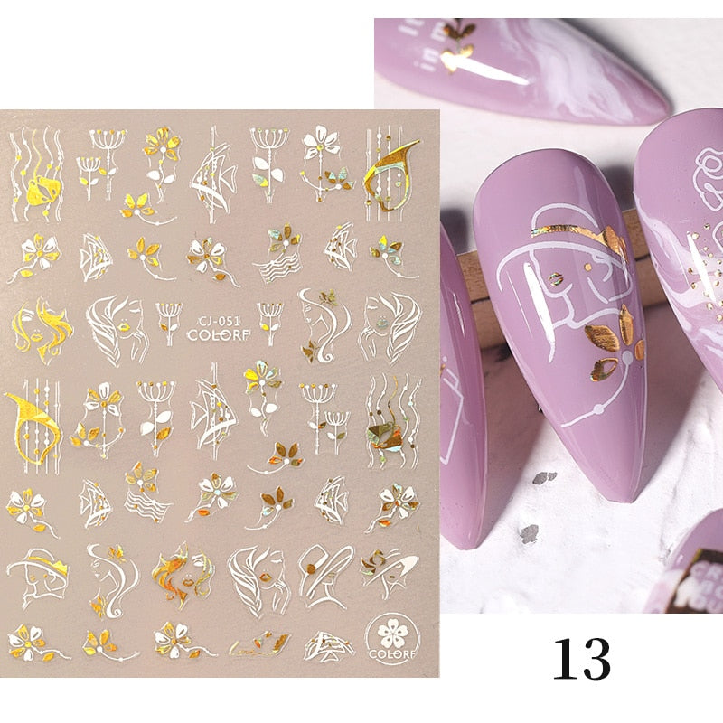 Harunouta 2022 NEW Gold Bronzing Slider Nail Art 3D Decals Decoration Flower Leaves Nail Art Sticker DIY Manicure Transfer Decal Nail Stickers DailyAlertDeals CJ-13  