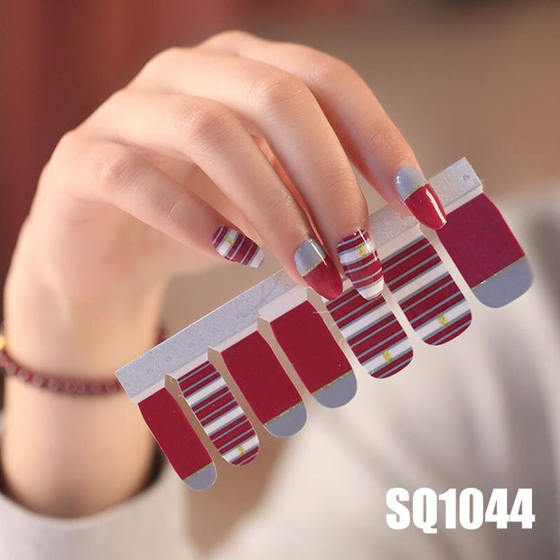 1sheet Korean Nail Polish Strips DIY Waterproof Nail Wraps Mixed Patterns Full Nail Patch Adhesive for Women Nail Art Stickers nail decal sticker DailyAlertDeals SQ1044  
