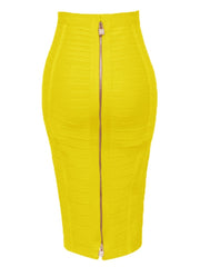 Women Bandage Pencil Skirt with Zip Pencil High Waist and Knee Length Women Elastic Bodycon Skirt 16 colors skirts DailyAlertDeals H888-Yellow XS 