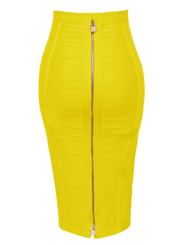 Women Bandage Pencil Skirt with Zip Pencil High Waist and Knee Length Women Elastic Bodycon Skirt 16 colors skirts DailyAlertDeals H888-Yellow XS 