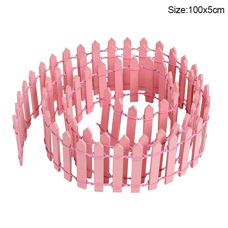 100*5cm/3cm Mini Wooden Fence DIY Miniature Fairy Garden Wood Barrier Dollhouse Showcase Craft Home Decoration Accessories Seasonal & Holiday Decorations DailyAlertDeals 100x5cm-pink  