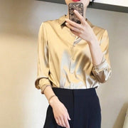 Premium Black Single Breasted Straight Loose Chiffon Thin Long Sleeve Blouses Fashion Soldier Color Spring Autumn Women Clothing 0 DailyAlertDeals xiangbinjin S 