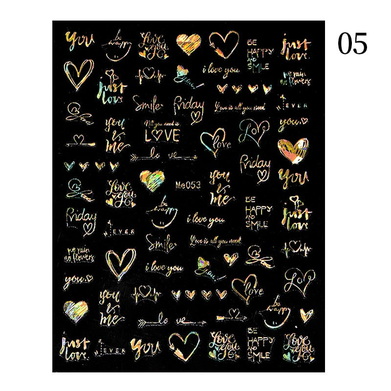 The New Heart Love Design Gold Sliver 3D Nail Art Sticker English Letter French Striping Lines Trasnfer Sliders Valentine Decor Nail Stickers DailyAlertDeals 5  