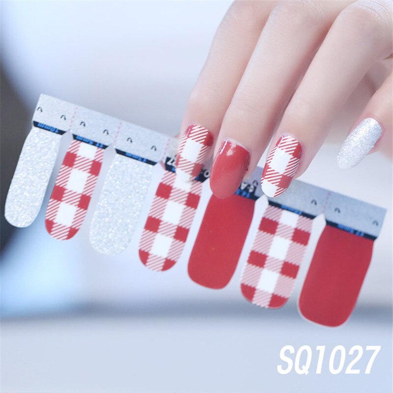 1sheet Korean Nail Polish Strips DIY Waterproof Nail Wraps Mixed Patterns Full Nail Patch Adhesive for Women Nail Art Stickers nail decal sticker DailyAlertDeals SQ1027  