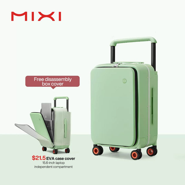 Mixi 2022 New Design Wide Handle Suitcase Men Carry-On Luggage Women Travel Trolley Case 20 Inch Cabin PC Aluminum Frame M9275 0 DailyAlertDeals Avocado Green China 20"