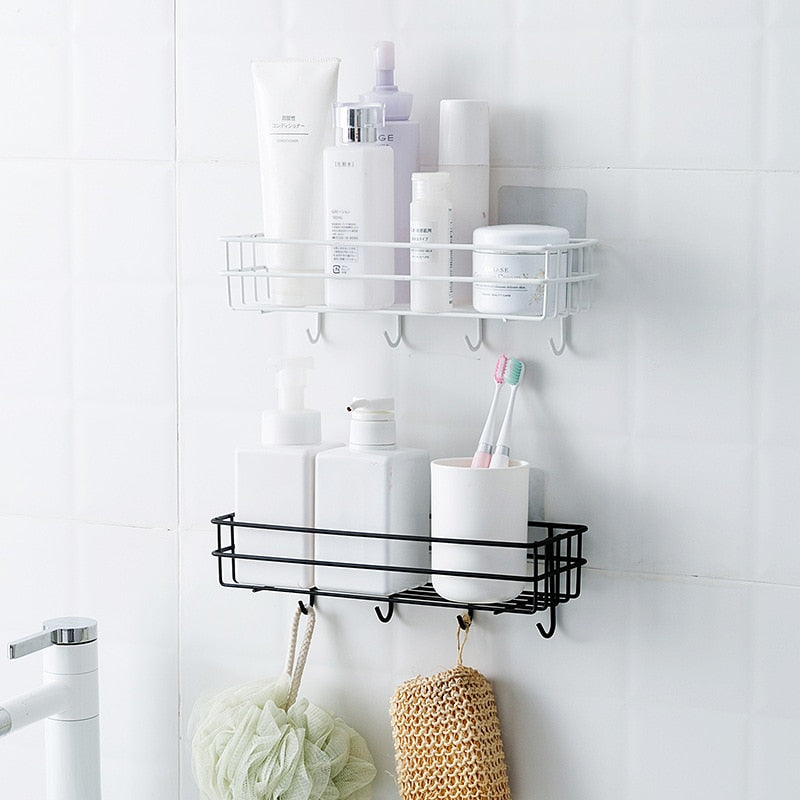 Japanese-style wrought iron bathroom shelf wall-mounted shower gel storage rack toilet free punch toiletry stand bathroom shelf DailyAlertDeals   
