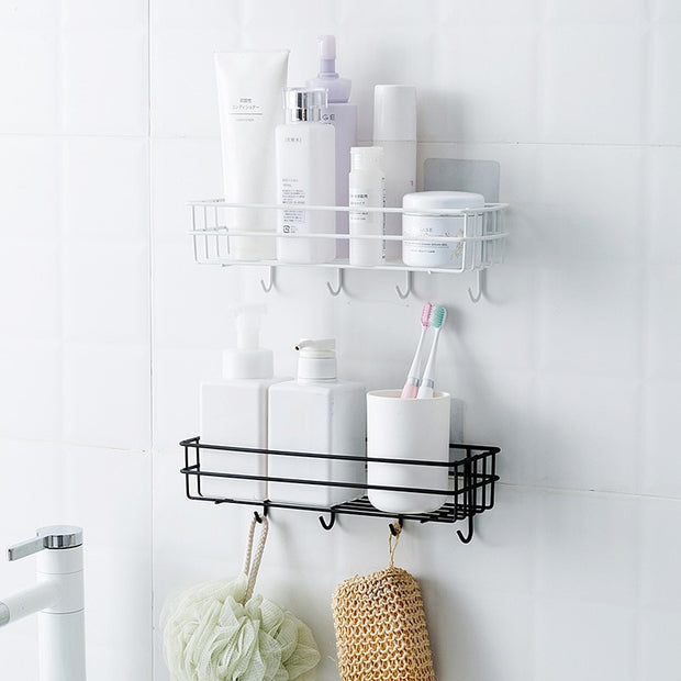 Japanese-style wrought iron bathroom shelf wall-mounted shower gel storage rack toilet free punch toiletry stand bathroom shelf DailyAlertDeals   