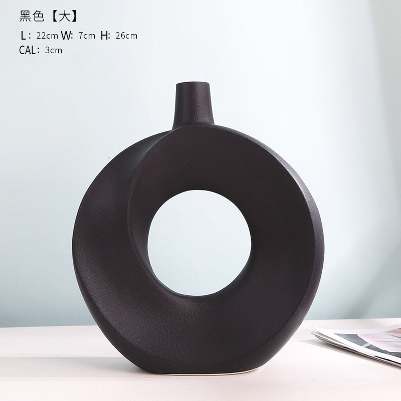 Nordic Modern Ceramic Vases for Decor Circular Hollow Donuts Vases for Flowers Pot Home Living Room Decoration Accessories Interior Office Desktop Decor Gift Vases DailyAlertDeals NIUWEN H P-B-L  