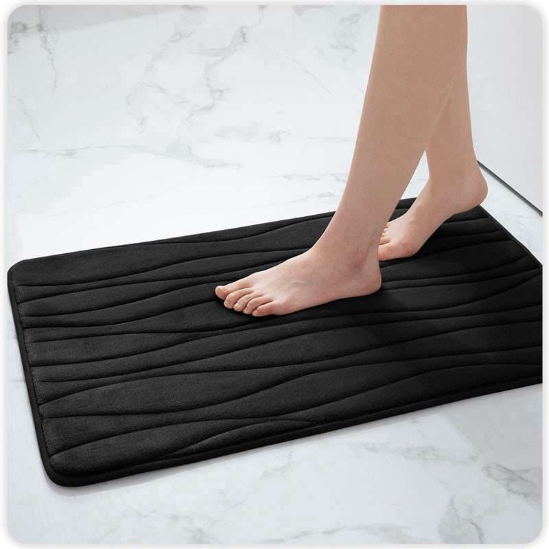 Memory Foam Bath Mat Anti-Slip Shower Carpet Soft Foot Pad Decoration Floor Protector Absorbent Quick Dry Bathroom Rug Mats & Rugs DailyAlertDeals 43x61cm(17x24inch) China black 2