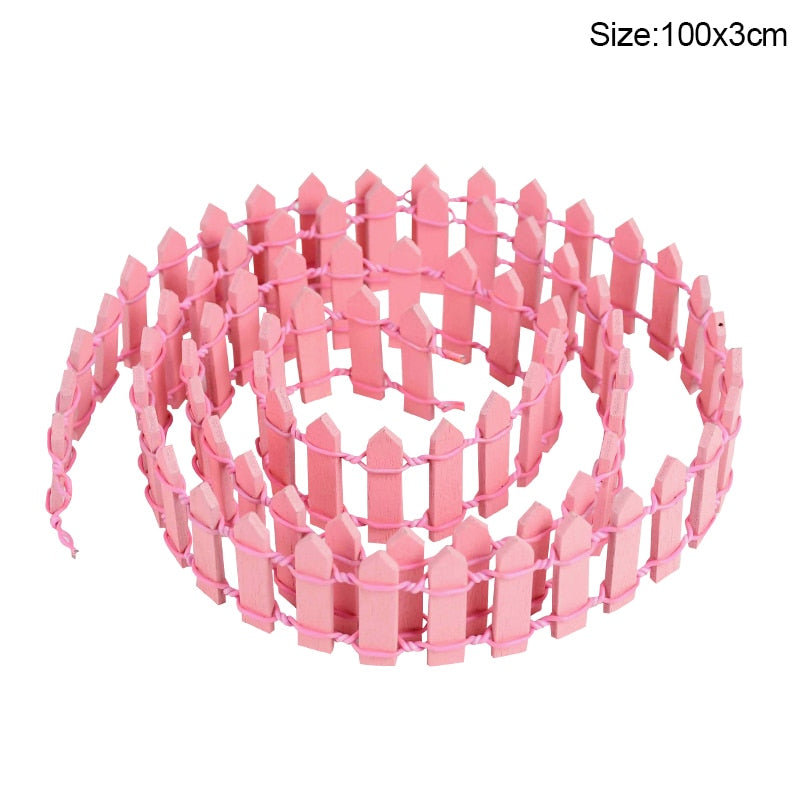 100*5cm/3cm Mini Wooden Fence DIY Miniature Fairy Garden Wood Barrier Dollhouse Showcase Craft Home Decoration Accessories Seasonal & Holiday Decorations DailyAlertDeals 100x3cm-pink  