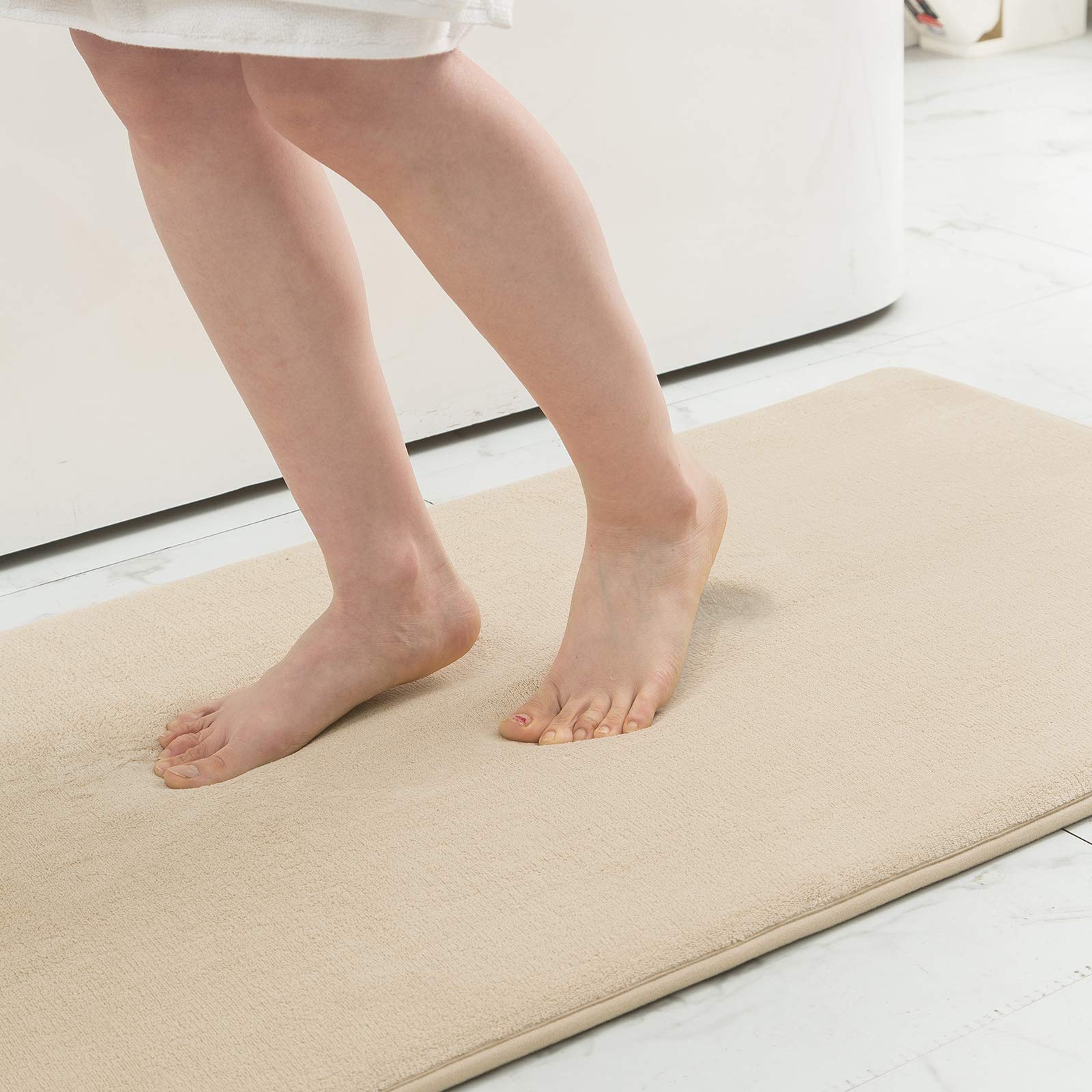 Memory Foam Bath Mat Anti-Slip Shower Carpet Soft Foot Pad Decoration Floor Protector Absorbent Quick Dry Bathroom Rug Mats & Rugs DailyAlertDeals 43x61cm(17x24inch) China beige