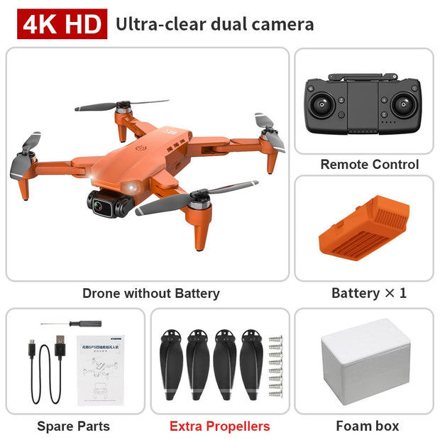 L900 PRO GPS Drone 4K HD Professional Dual Camera Aerial Stabilization Brushless Motor Foldable Quadcopter Helicopter RC 1200M CAMERA DRONE DailyAlertDeals 4K-Orange-Foambox Poland 