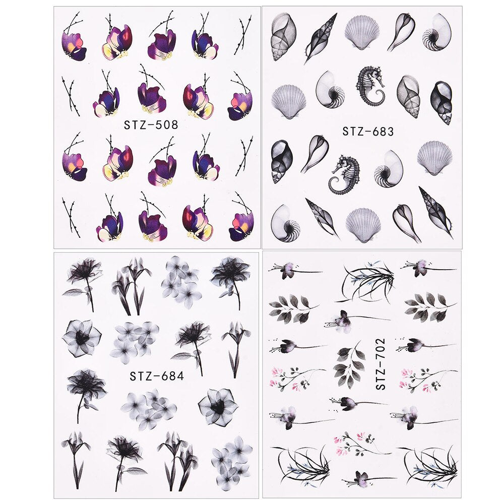 1/4 Pcs Simple Green Theme Nail Water Decal Stickers Summer DIY Slider For Manicuring Watercolor Flower Leaf Nail Art Watermark 0 DailyAlertDeals 4Pcs TA527-539  