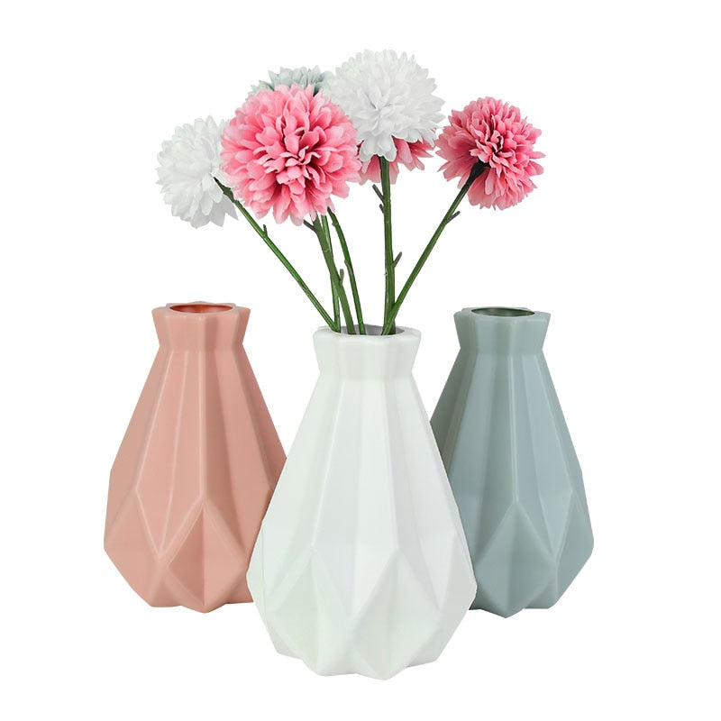 Modern Glass Flower Vase White Pink Blue Plastic Vase artificial flora Pot Basket Nordic Home Living Room Decoration Ornament Flower Arrangement Vase DailyAlertDeals   