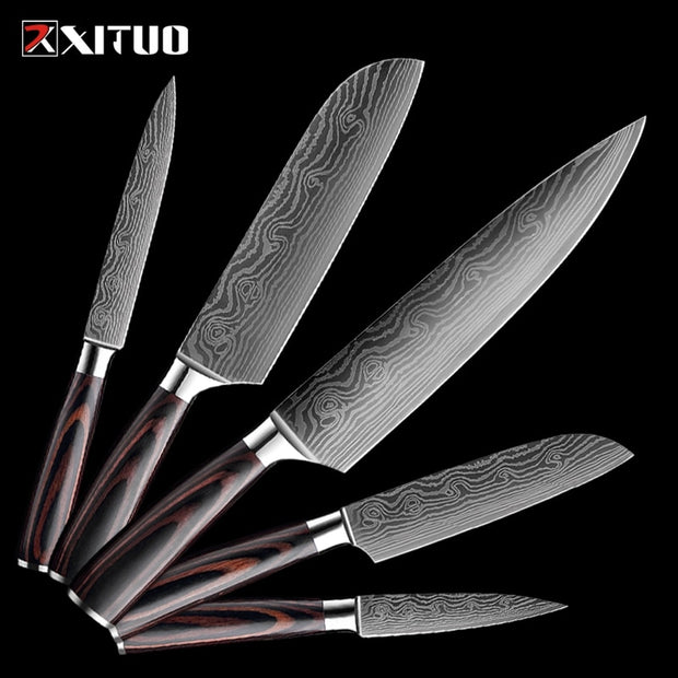 XITUO 1-5PCS set Chef Knife Japanese Stainless Steel Sanding Laser Pattern Knives Professional Sharp Blade Knife Cooking Tool 0 DailyAlertDeals   