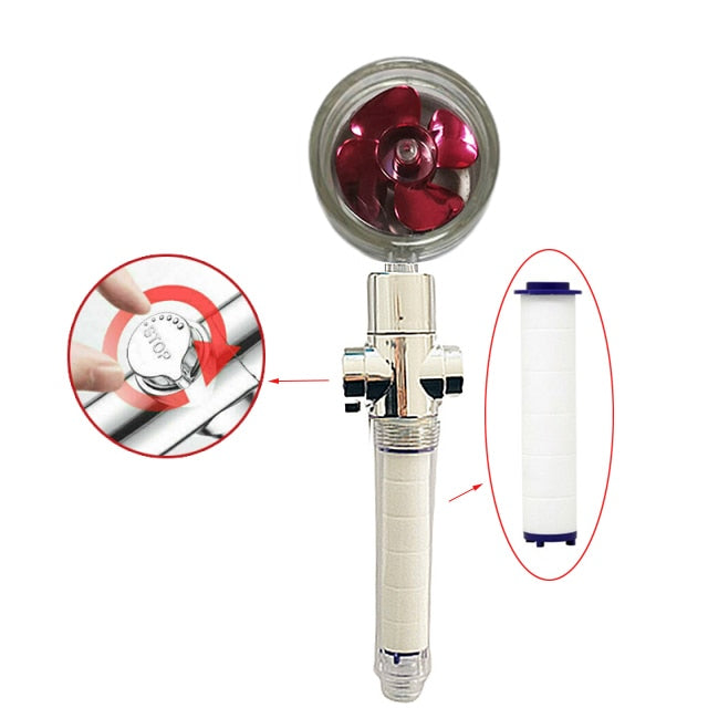 Strong Pressurization Spray Nozzle Water Saving  Rainfall 360 Degrees Rotating With Small Fan Washable Hand-held Shower Head Hand Shower DailyAlertDeals transparent red  