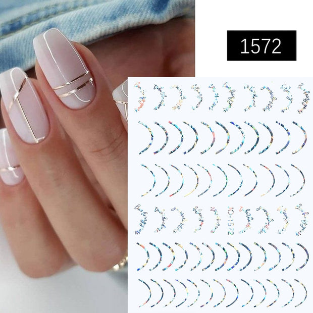 French 3D Nail Decals Stickers Stripe Line French Tips Transfer Nail Art Manicure Decoration Gold Reflective Glitter Stickers nail art DailyAlertDeals 06  