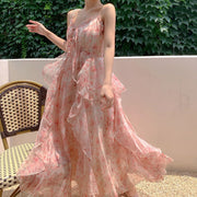 Elegant Chiffon Print Dress Women Retro Sexy Sweet Fit Chic Spaghetti Strap Lace-up Corset Dress Holiday Beach Summer Dress 2022 0 DailyAlertDeals   