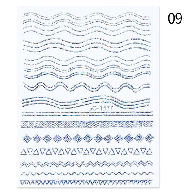 French 3D Nail Decals Stickers Stripe Line French Tips Transfer Nail Art Manicure Decoration Gold Reflective Glitter Stickers nail art DailyAlertDeals A09  