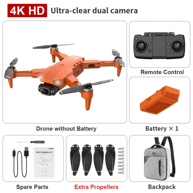 L900 PRO GPS Drone 4K HD Professional Dual Camera Aerial Stabilization Brushless Motor Foldable Quadcopter Helicopter RC 1200M CAMERA DRONE DailyAlertDeals 4K-Orang-Backpack-1B Poland 