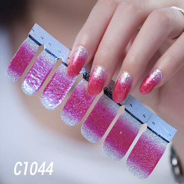 1sheet Korean Nail Polish Strips DIY Waterproof Nail Wraps Mixed Patterns Full Nail Patch Adhesive for Women Nail Art Stickers nail decal sticker DailyAlertDeals C1044  