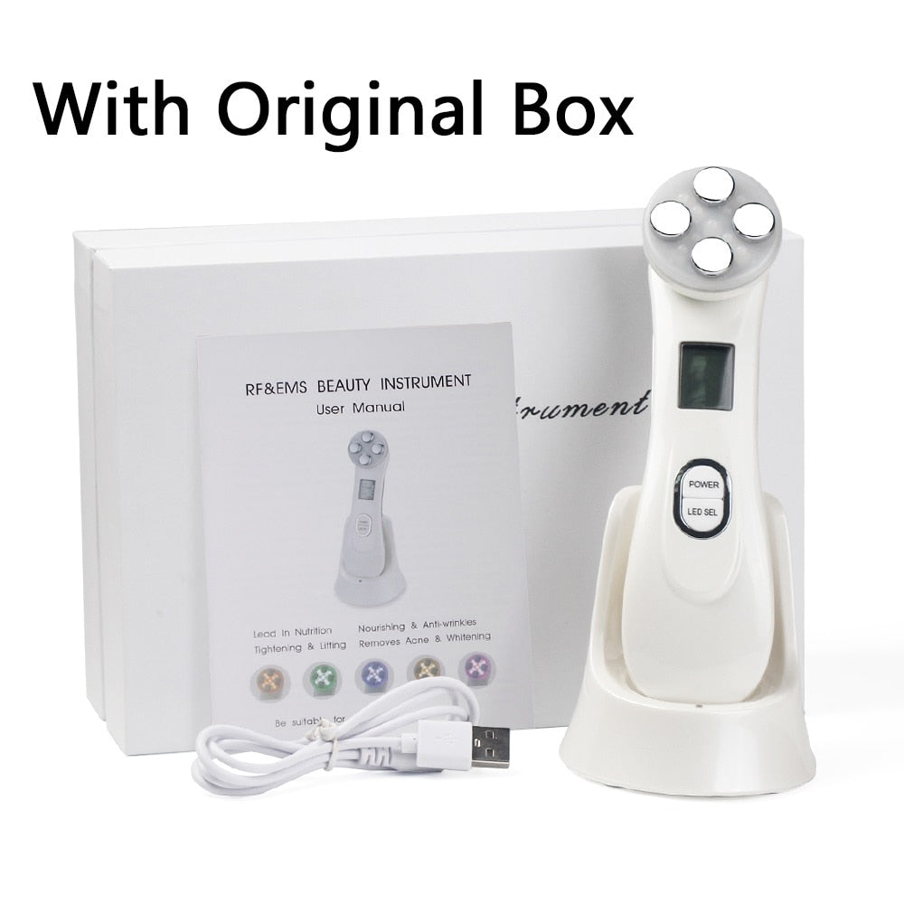 Facial Mesotherapy Electroporation RF Radio Frequency LED Photon Face Lifting Tighten Wrinkle Removal Skin Care Face Massager 0 DailyAlertDeals White with Box China 