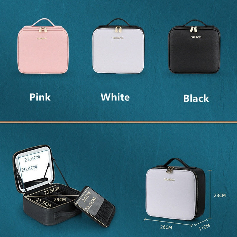 2022 Smart LED Cosmetic Case with Mirror Cosmetic Bag Large Capacity Fashion Portable Storage Bag Travel Makeup Bags for Women Cosmetic & Toiletry Makeup Bags with Mirror DailyAlertDeals   