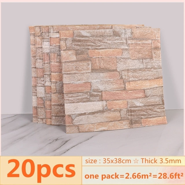 20pcs 3D Wall Decal Wallpaper Living Room Bedroom TV Backdrop Decor XPE Foam Waterproof Wall Sticker Self Adhesive Brick Sticker 0 DailyAlertDeals 5 China 35x38cmx20pcs