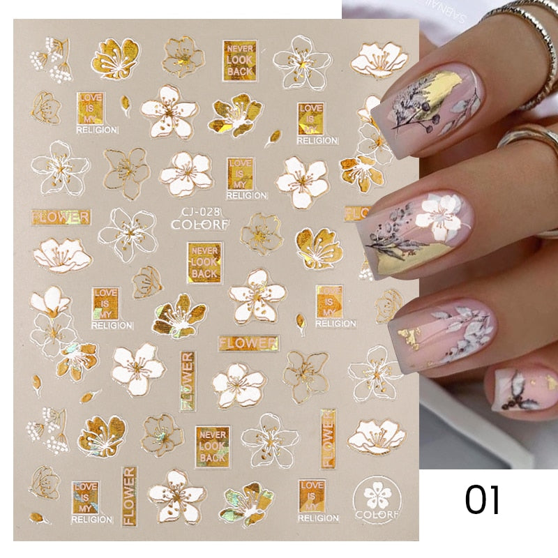 Harunouta Gold Leaf 3D Nail Stickers Spring Nail Design Adhesive Decals Trends Leaves Flowers Sliders for Nail Art Decoration 0 DailyAlertDeals CJ-028  