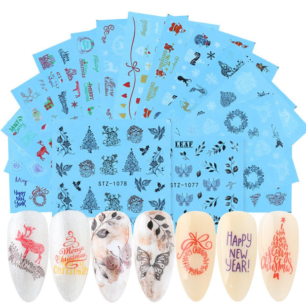 18-50Pcs/Set Mixed Design New Nail Art Sticker Set Black Lace Gold Silver Glitter Flower Water Decal Slider Wraps Decor Manicure Nail Sticker DailyAlertDeals STZ1066-1081(16pcs)  