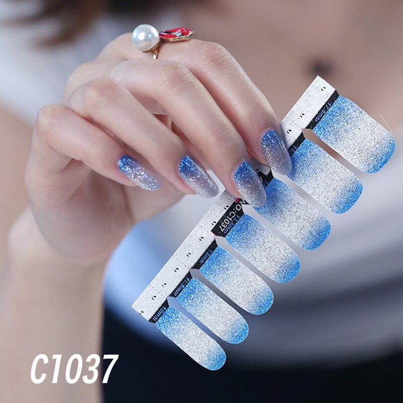 1sheet Korean Nail Polish Strips DIY Waterproof Nail Wraps Mixed Patterns Full Nail Patch Adhesive for Women Nail Art Stickers nail decal sticker DailyAlertDeals C1037  